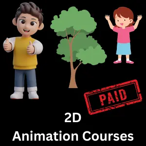 Cartoon-style boy, girl, and a tree with a "PAID" stamp.