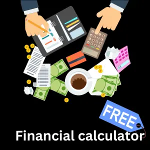 A workspace with financial items including cash, a calculator, documents, and a "FREE" tag.